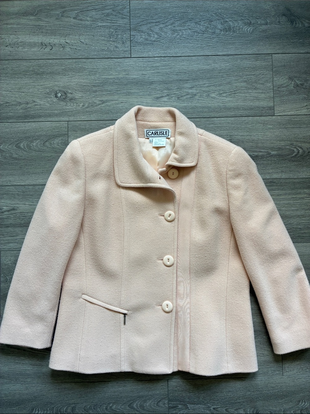 Carlisle Blush Pink Wool-Blend Pea Coat with Button Front size 17